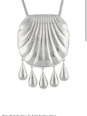 Sterling Shell Pendant Necklace in Silver with Teardrop Dangles
